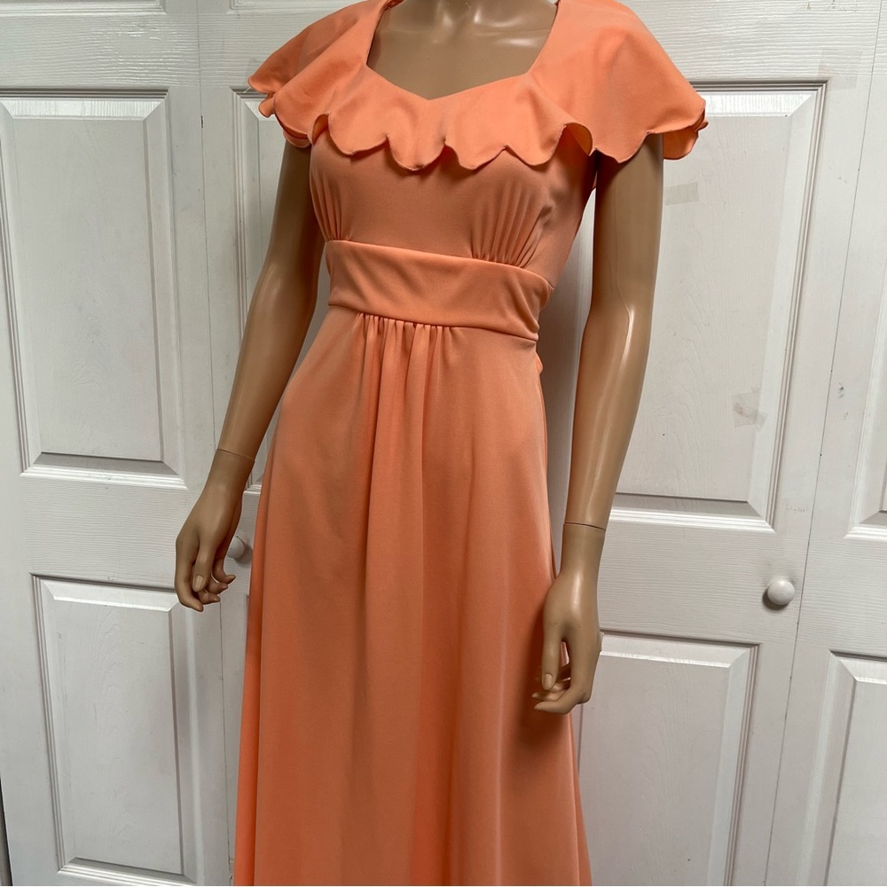 VTG 70-s Peach Orange Maxi Dress Size S Sleeveless Evening Regancy - Picture 6 of 16
